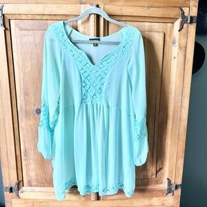 Cal Style USA Sheer Turquoise Tunic Top Size 2XL